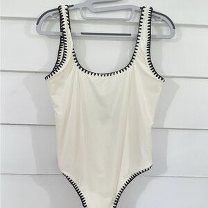 New Zara White One-Piece Swimsuit with Black Trim